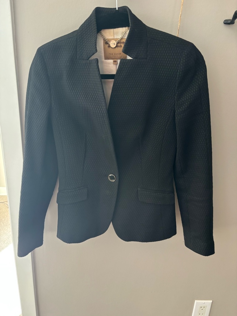 Ted Baker black textured blazer with floral blush lining